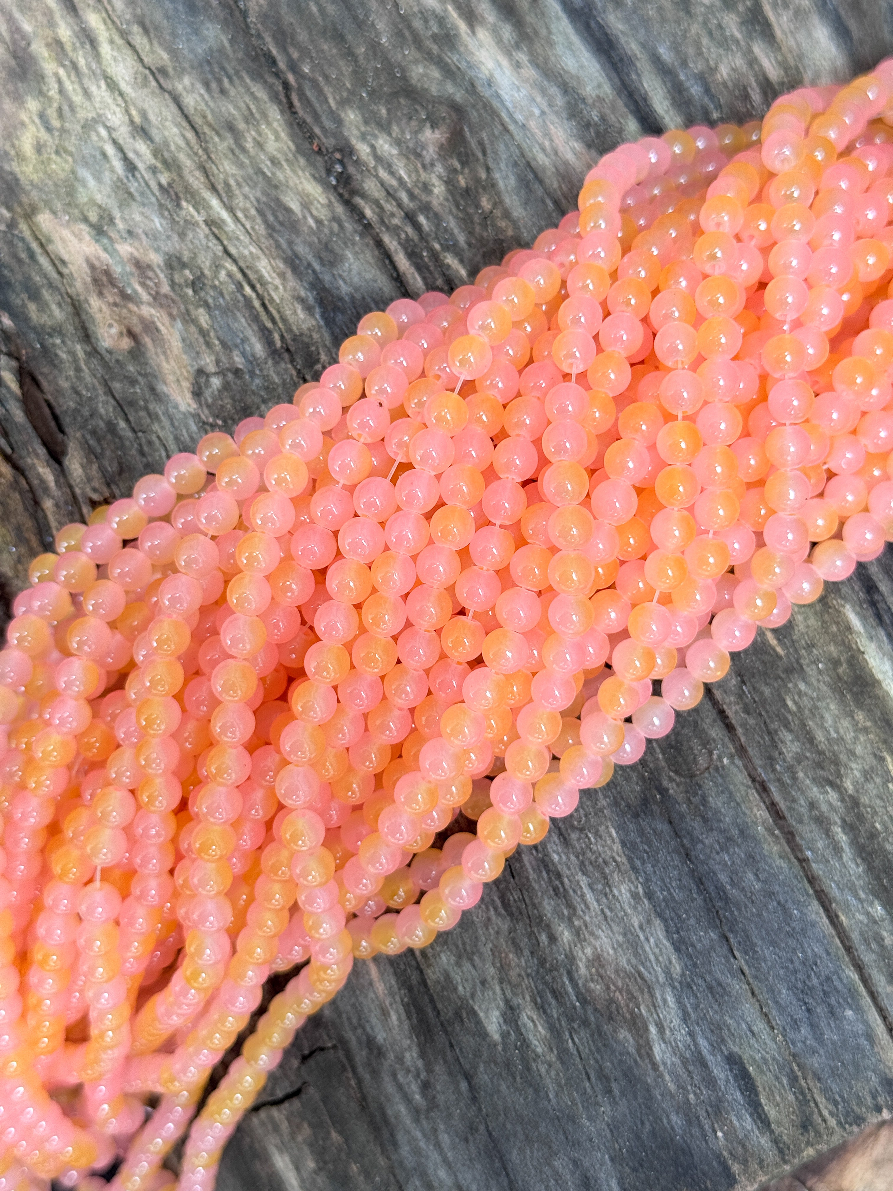 6mm Orange & Peach Glass Two Toned Beads