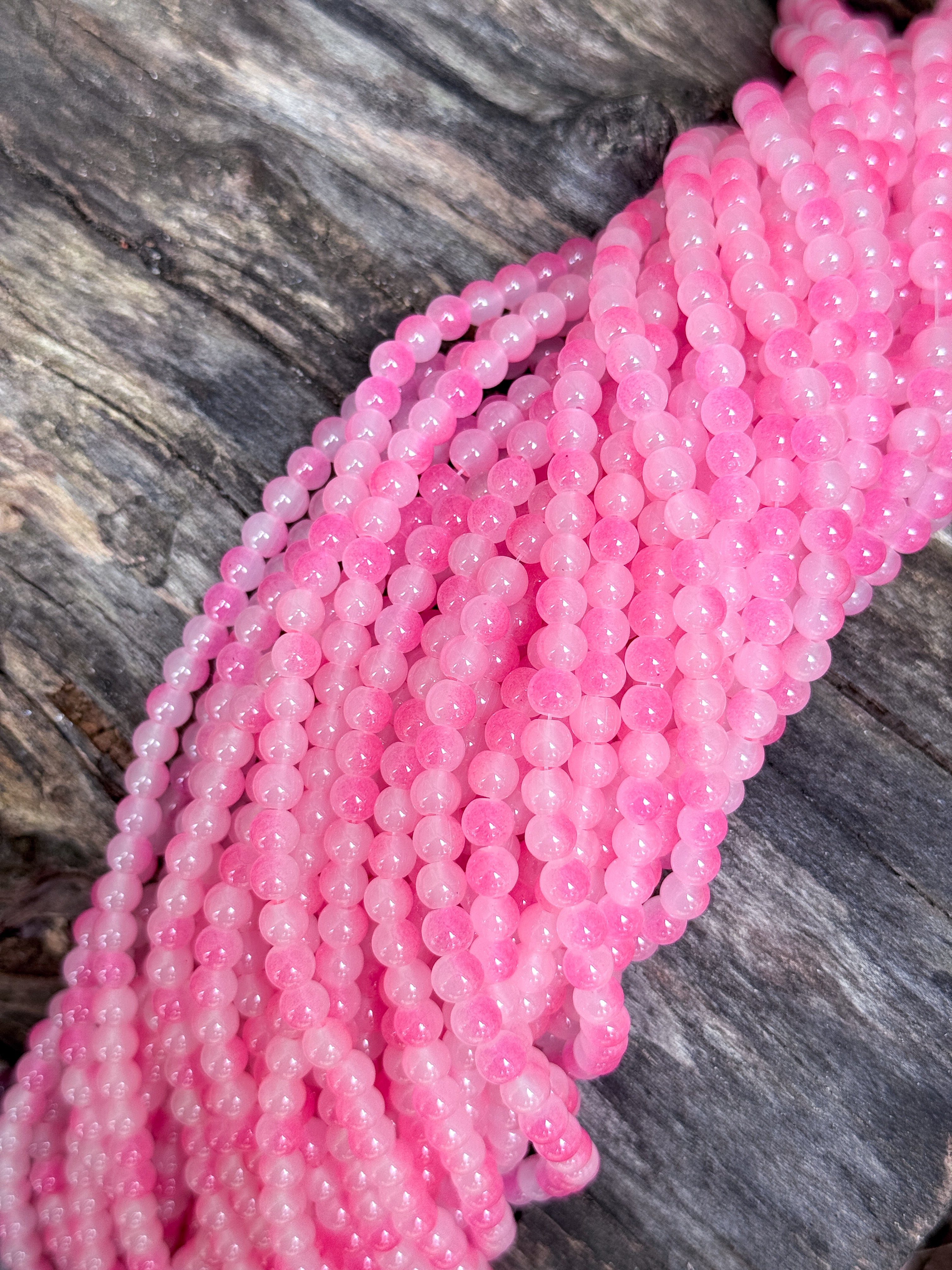 6mm Rose Pink Glass Two Toned Beads
