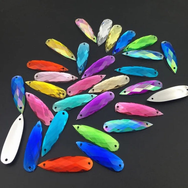 25 Pairs Acrylic Crystal Long Teardrops: Assorted Colors 8x28mm