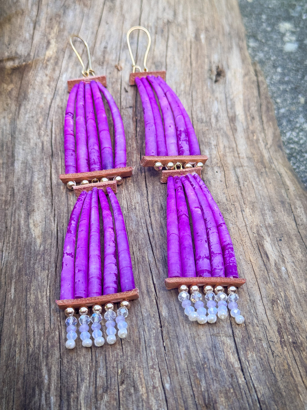 Handmade Dyed Dentalium Earrings