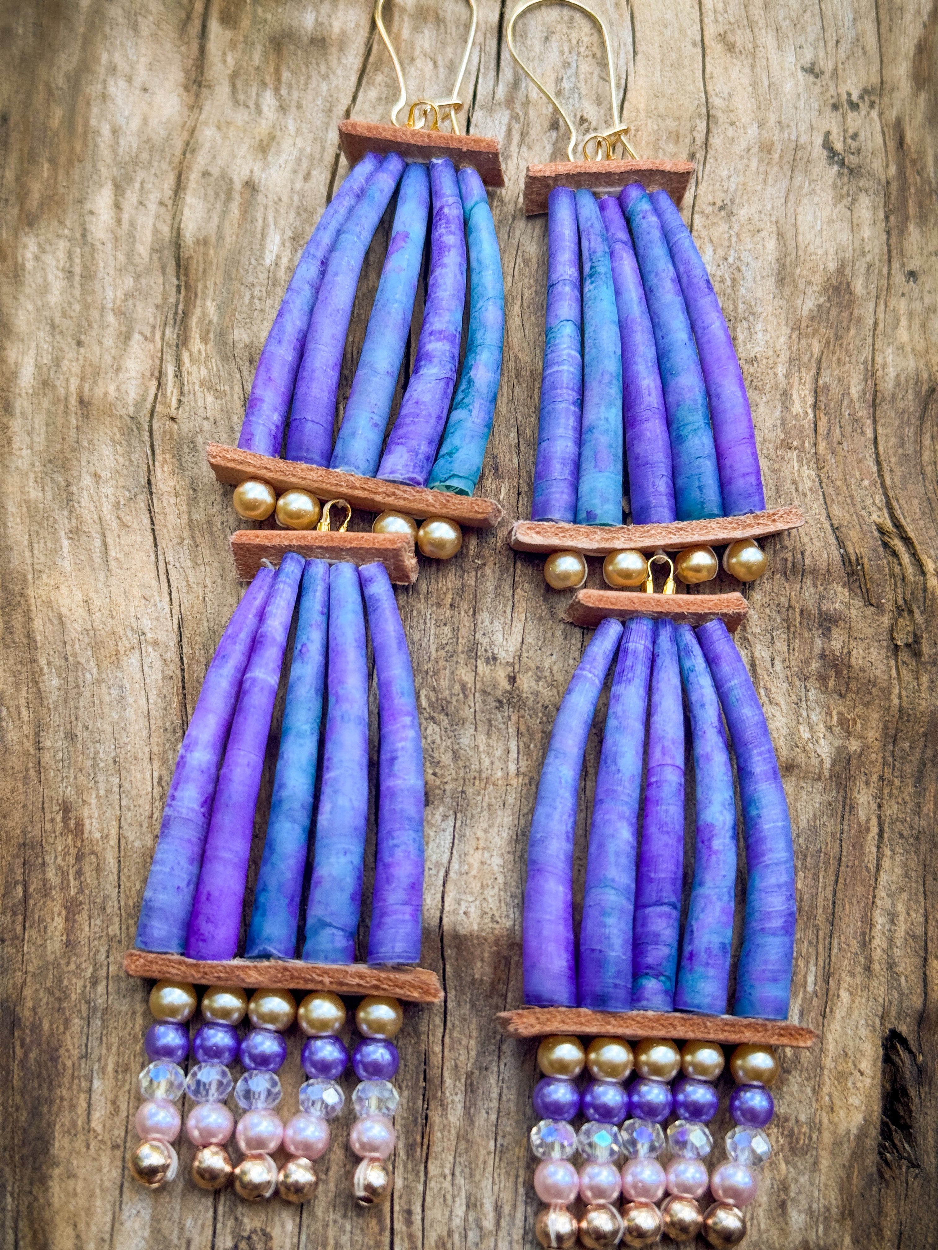 Handmade Dyed Dentalium Earrings