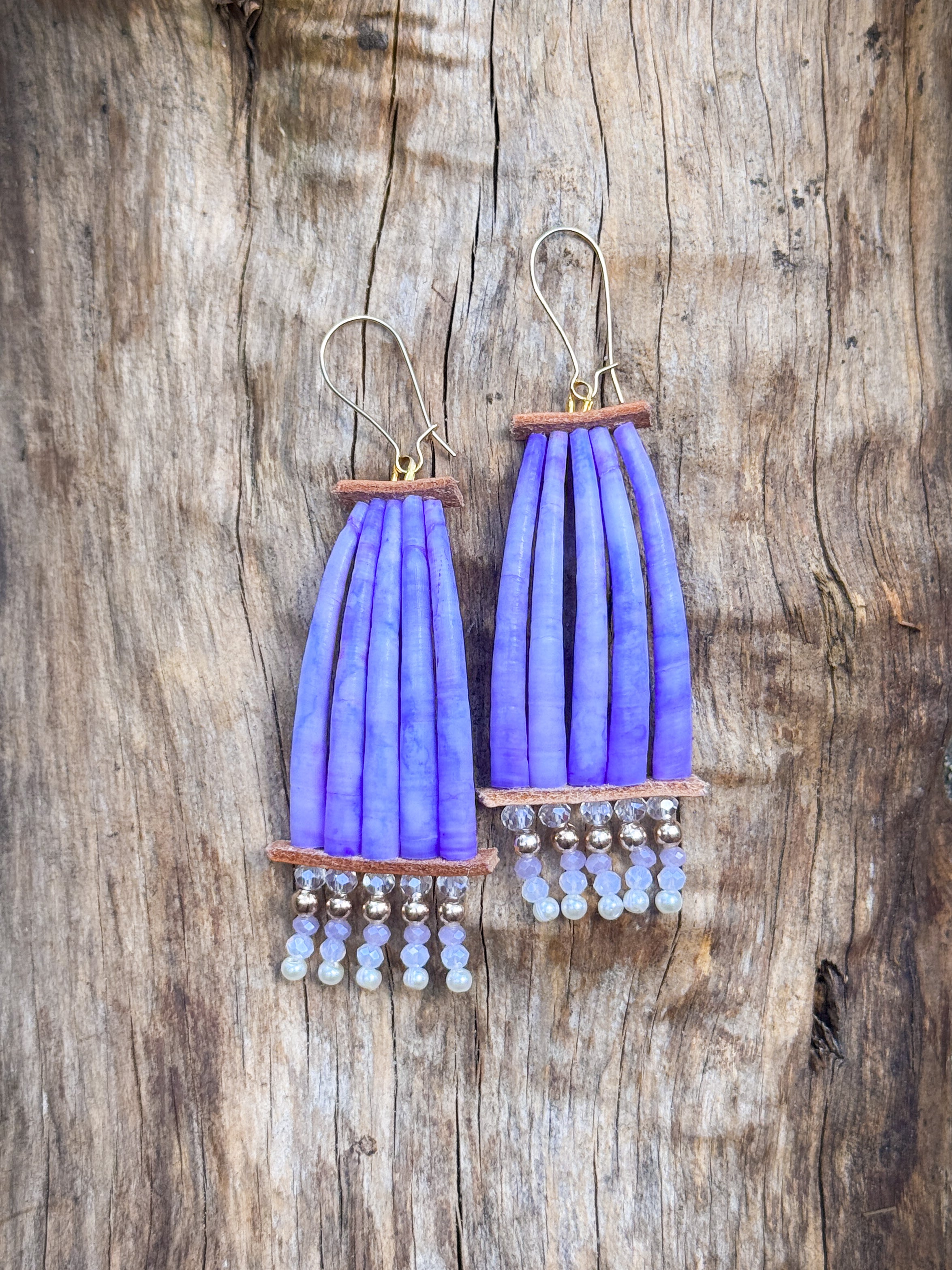 Handmade Dyed Dentalium Earrings