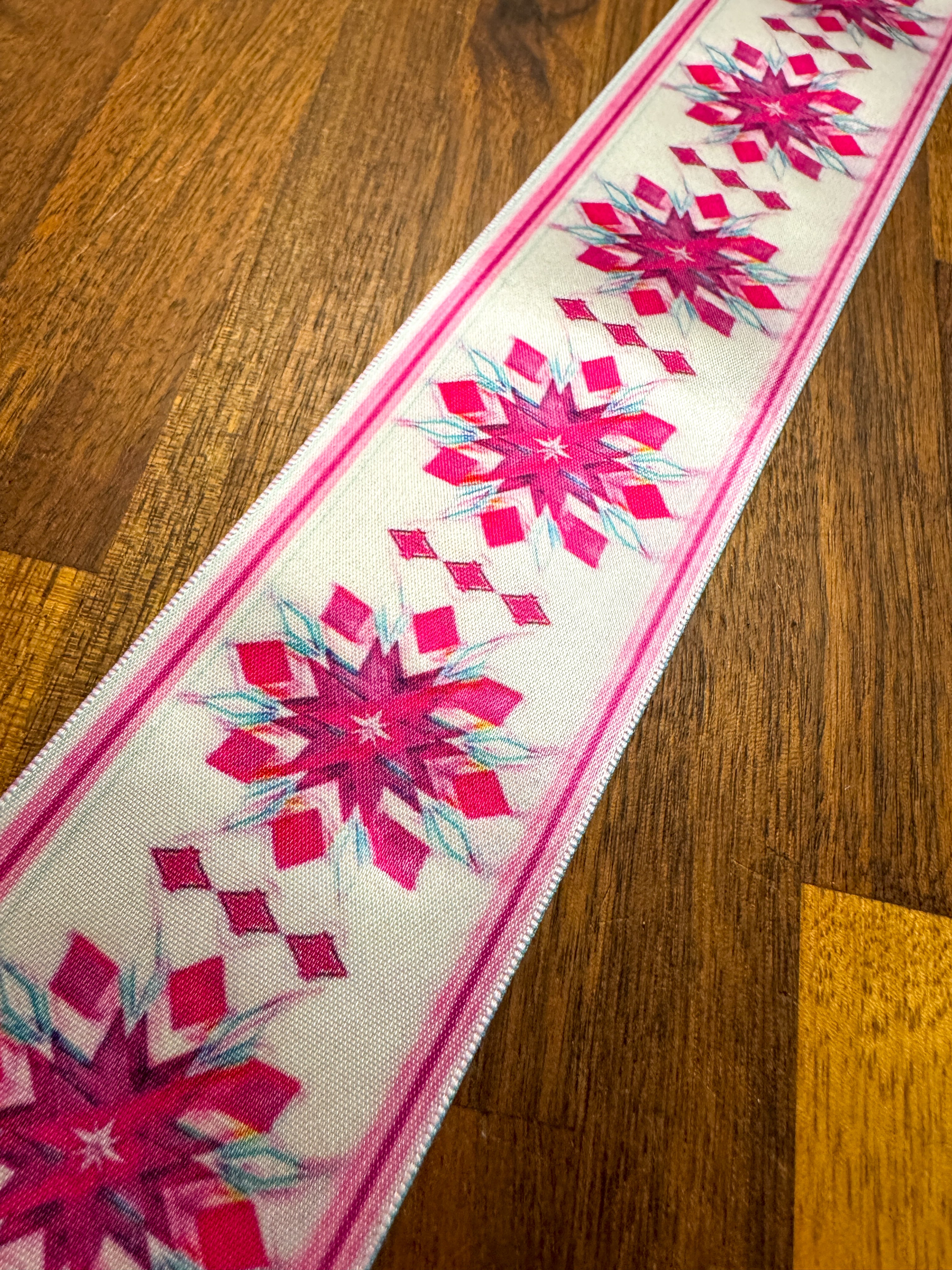 White & Pink Native Print Ribbon