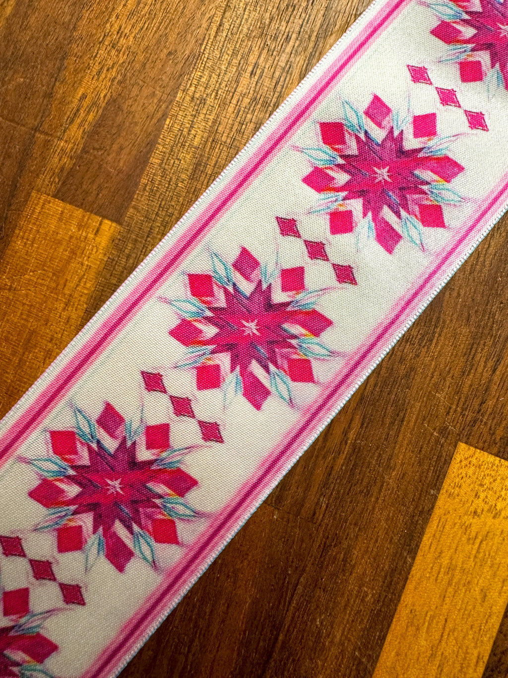 White & Pink Native Print Ribbon