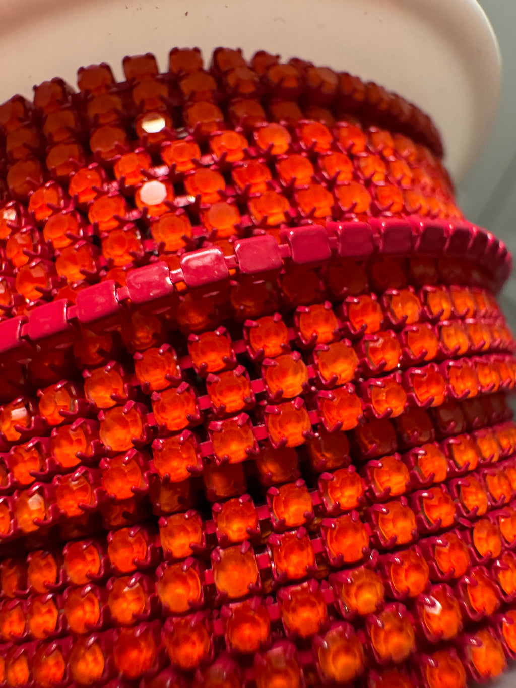 Neon Orange Tangerine w/ Fuchsia Metal Mocha Banding SS6: Sold per 1 yard or per 10 yard roll