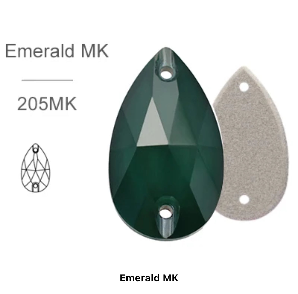 MK Emerald Green Glass Crystal Teardrop: 11x18mm