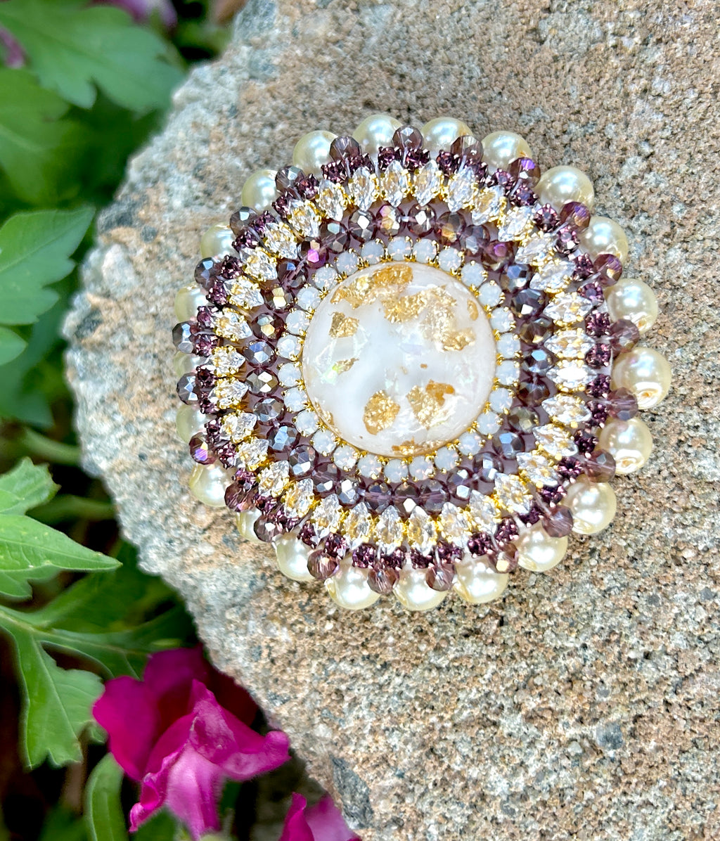 Purple & Cream Phone Grip or Badge Reel