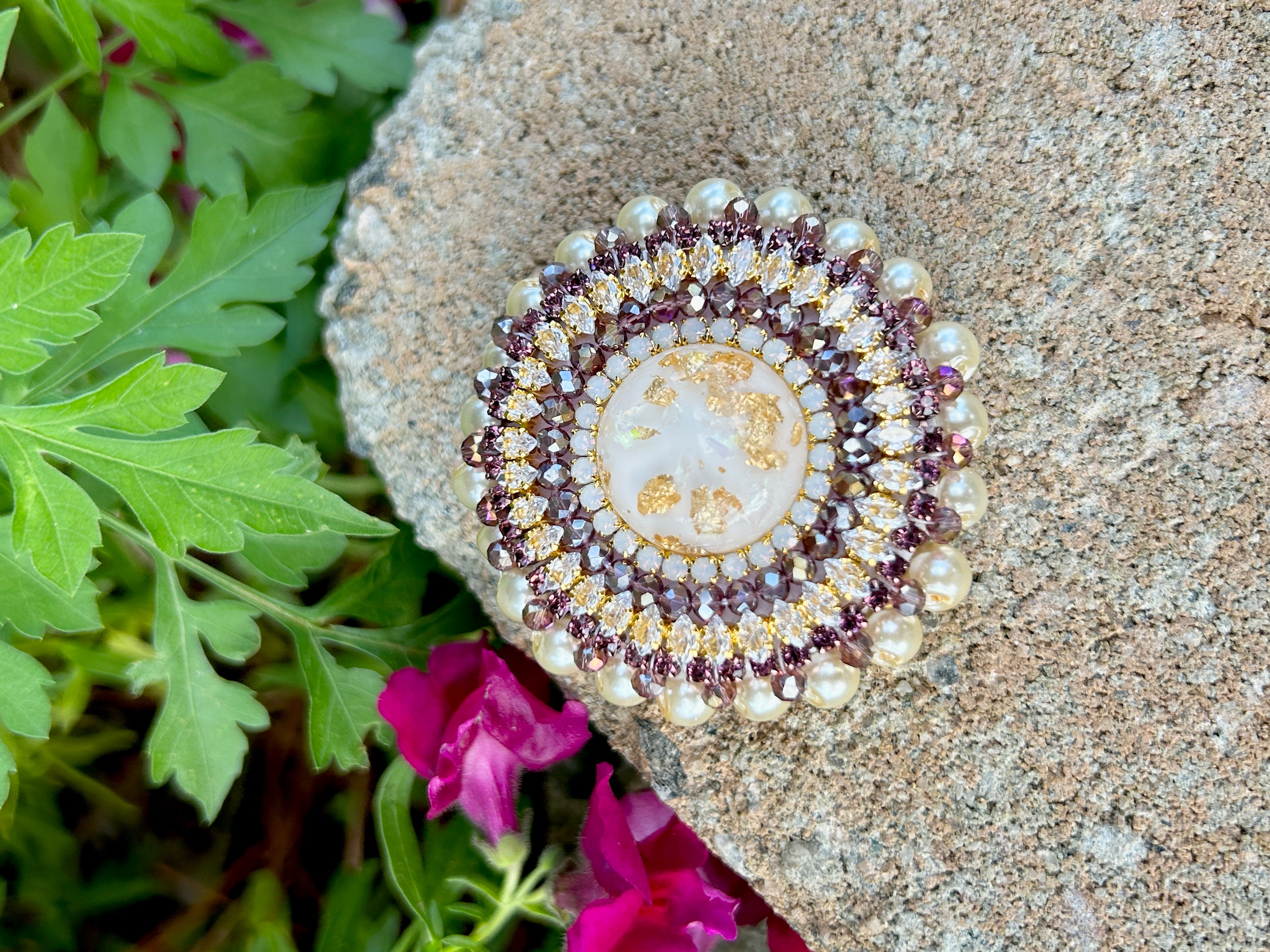 Purple & Cream Phone Grip or Badge Reel