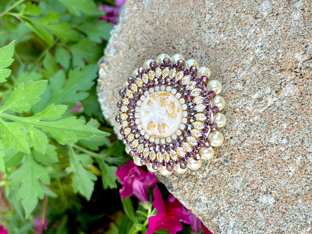 Purple & Cream Phone Grip or Badge Reel