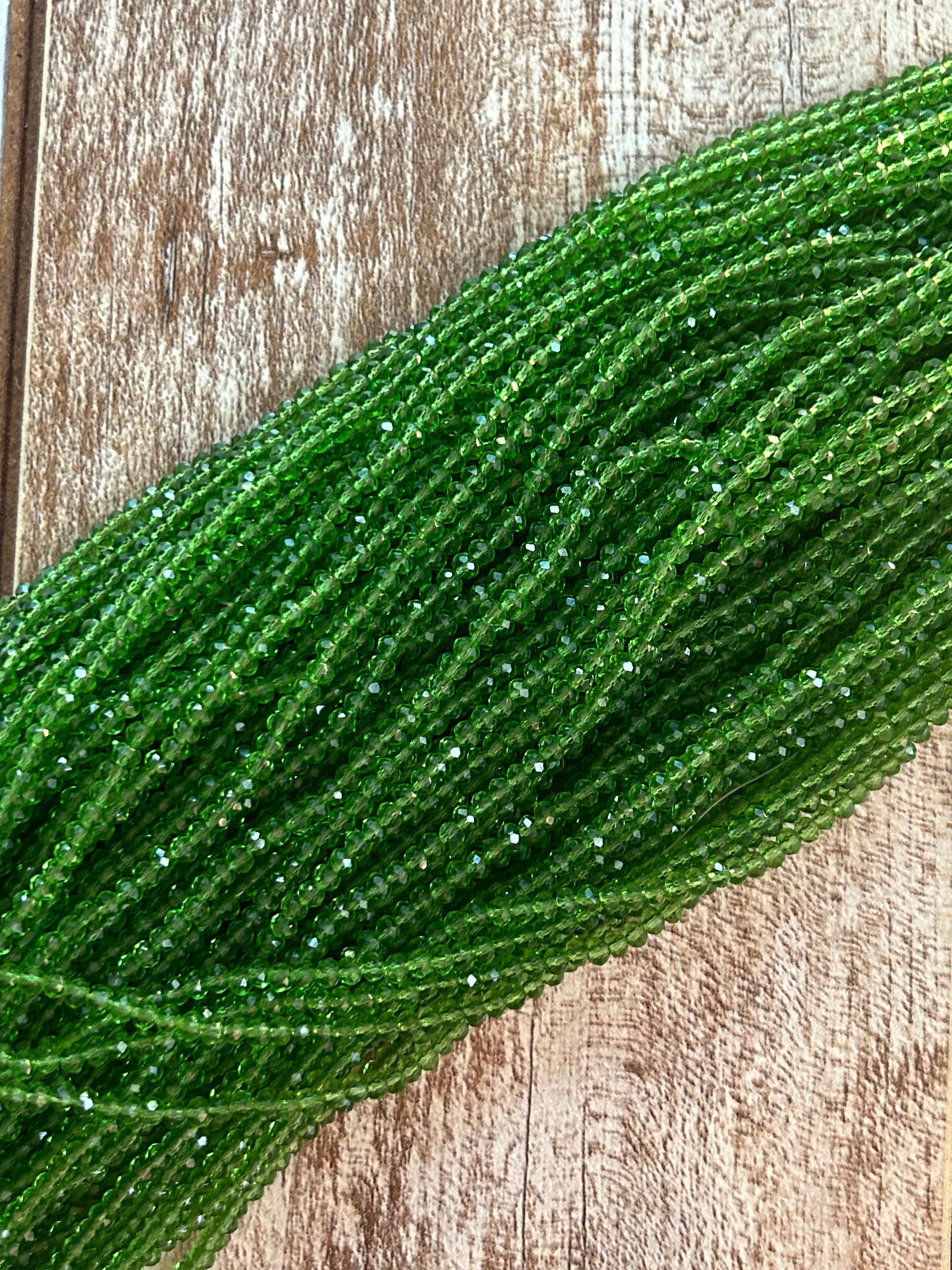 Clear Green 3mm Rondelle Beads #16: Single strand or 10 strand pack