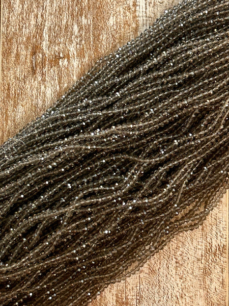 Clear Dark Grey 3mm Rondelle Beads #18: Single strand or 10 strand pack