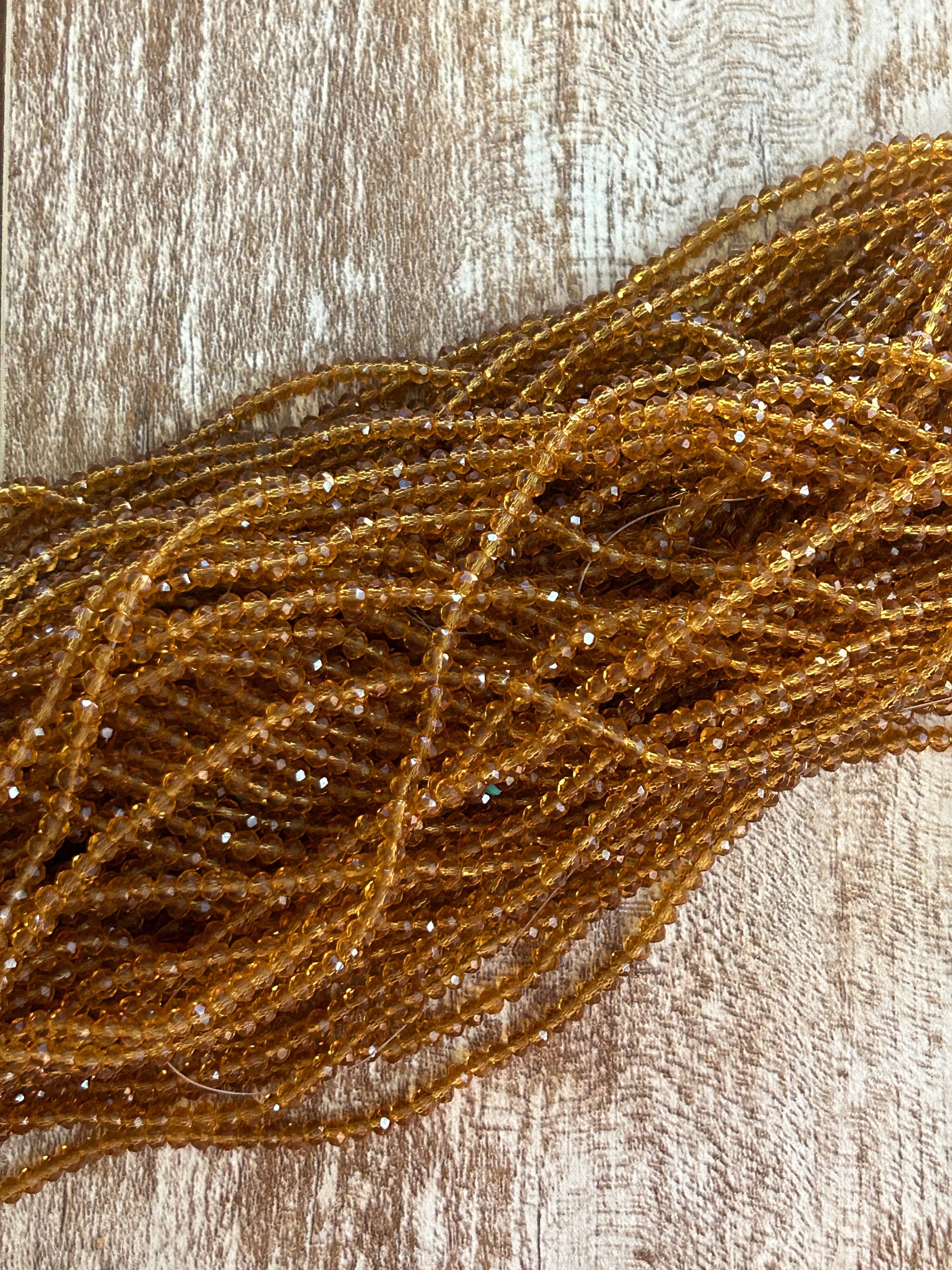 Clear Dark Ochre 3mm Rondelle Beads #5: Single strand or 10 strand pack