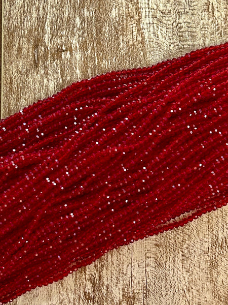 Clear Dark Red 3mm Rondelle Beads #29: Single strand or 10 strand pack
