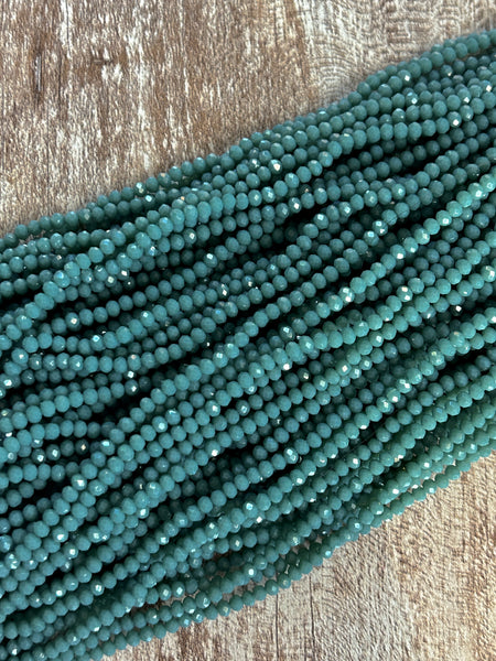 Dusty Teal 3mm Rondelle Beads #54: Single strand or 10 strand pack