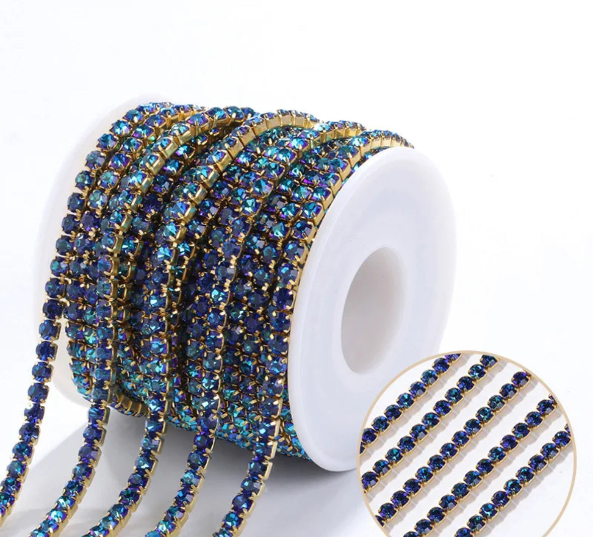 Gold Mermaid Blue AB Banding SS8: Sold per 1 yard or per 10 yard roll