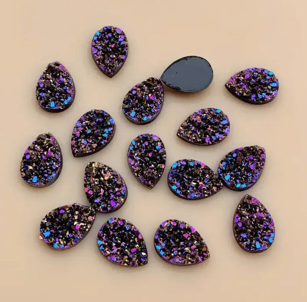 Mini Bronze Rainbow Faux Druzy Teardrop Centerpieces 10x14mm: 25 Pairs