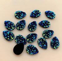 Mini Blue Rainbow Faux Druzy Teardrop Centerpieces 10x14mm: 25 Pairs