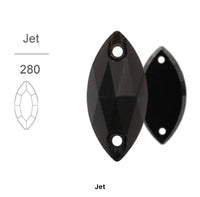 Jet Black Glass Crystal Horseeye: 7x15mm or 15x32mm