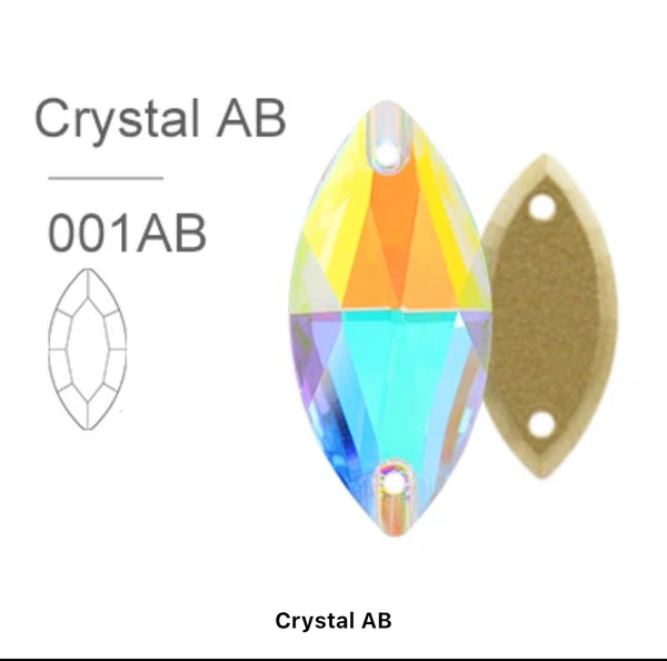 Gold Crystal AB Glass Crystal Horseeye: 6x12mm, 7x15mm, or 15x32mm