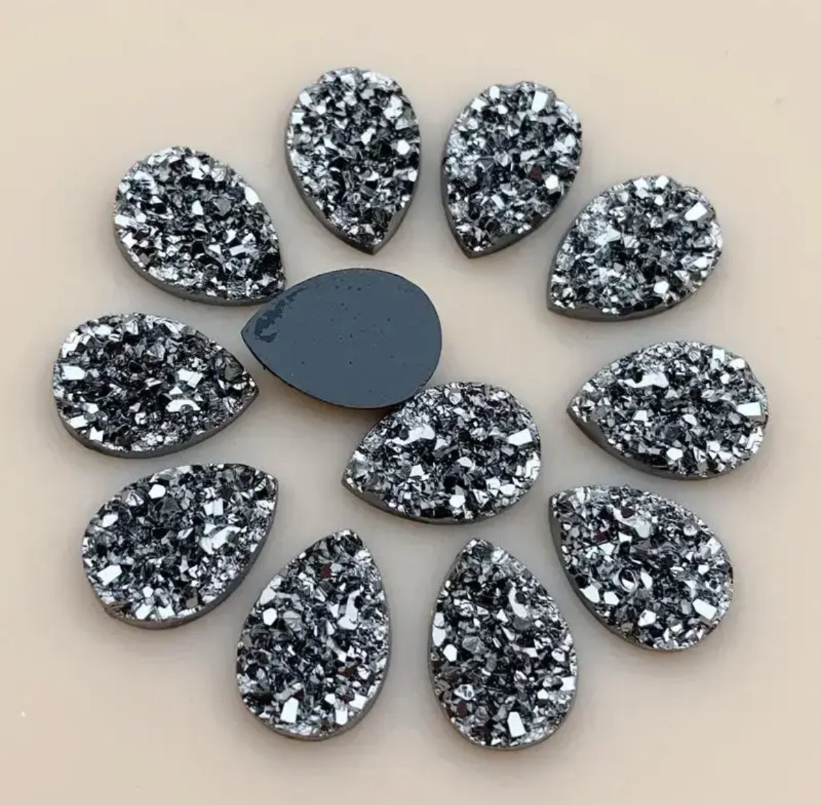 Mini Dark Grey Faux Druzy Teardrop Centerpieces 10x14mm: 25 Pairs