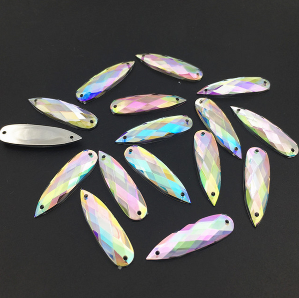 25 Pairs Acrylic Crystal Long Teardrops: AB 8x28mm