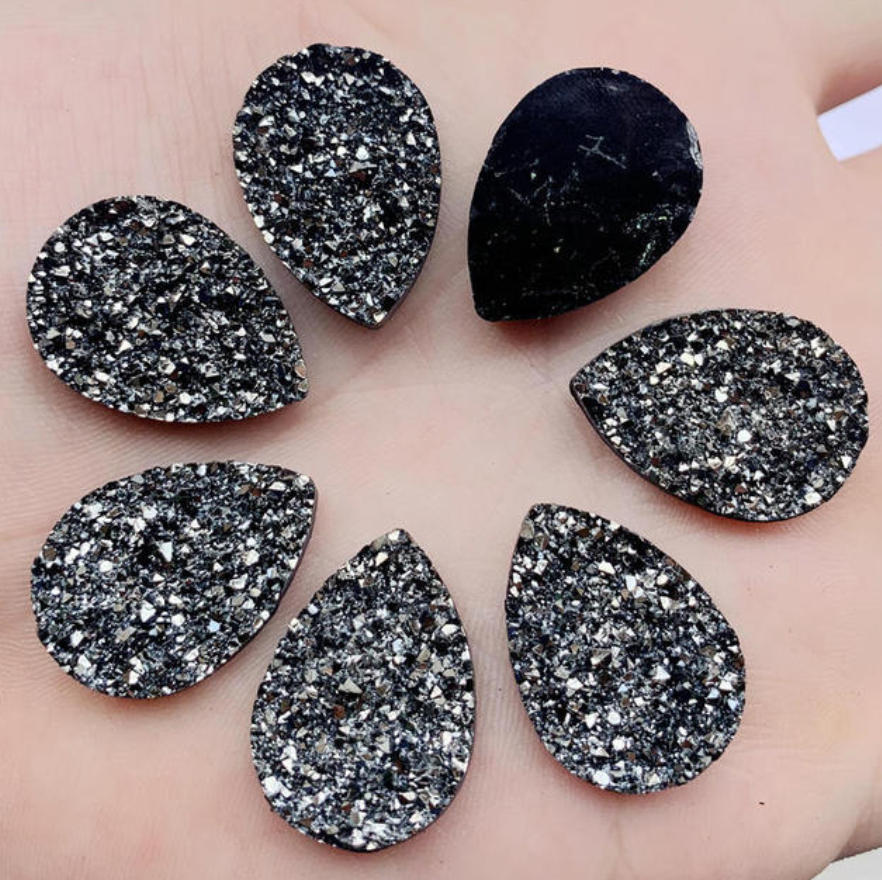 Dark Grey Faux Druzy Teardrop Centerpieces 18x25mm