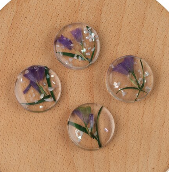Clear Purple Flower Shell Resin Round Centerpieces 20mm