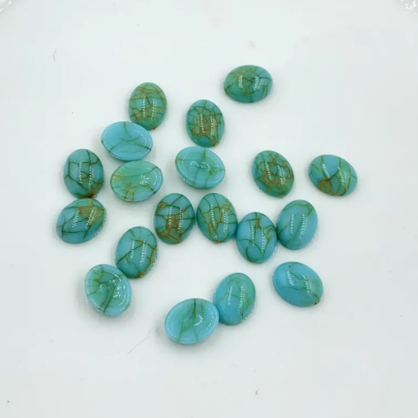 Mini Faux Turquoise Oval Centerpieces 10x8mm: 25 Pairs