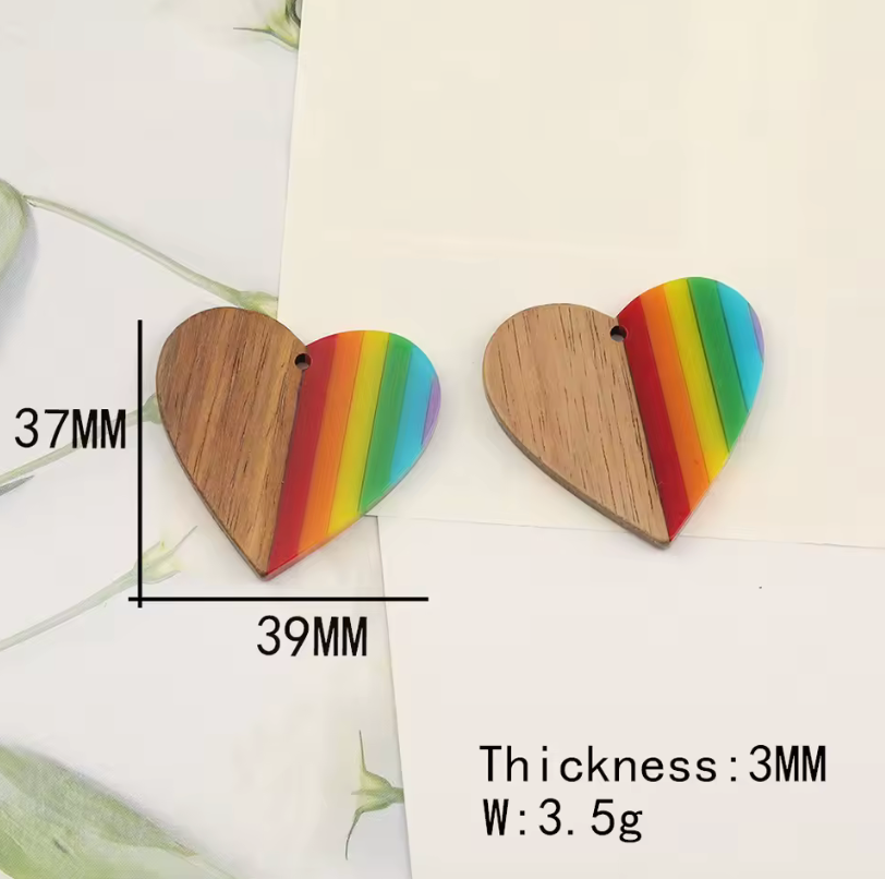 Rainbow Heart Slab Wood Resin Centerpieces