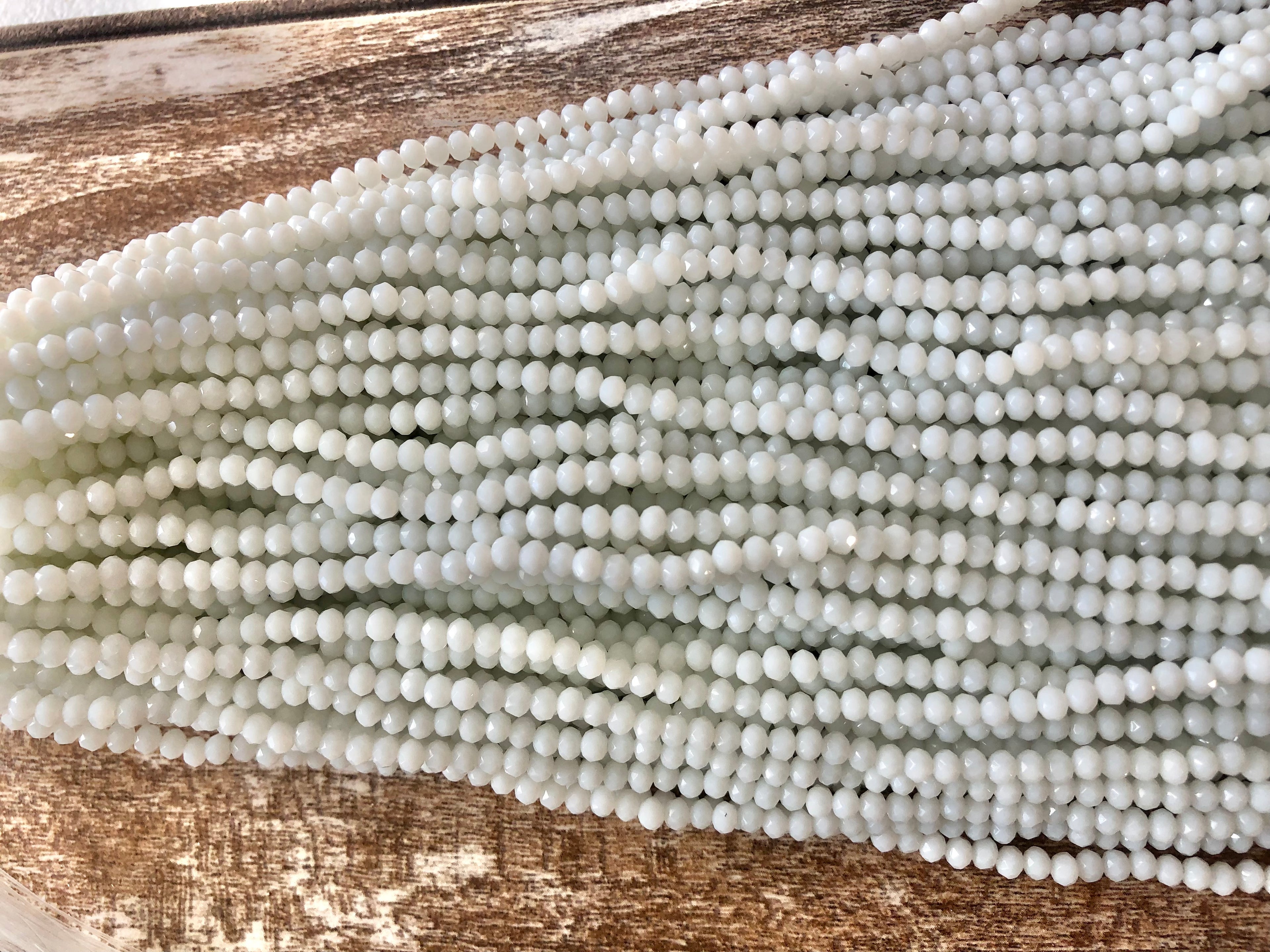 White 3mm Rondelle Beads #46: Single Strand or 10 Strand Pack