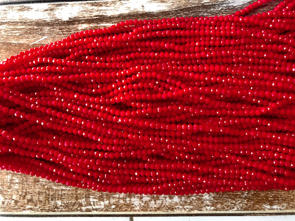 Red 3mm Rondelle Beads #64: Single Strand or 10 Strand Pack