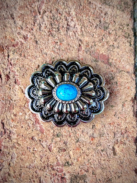 Oval Concho W/ Faux Turquoise Stone 35x28mm