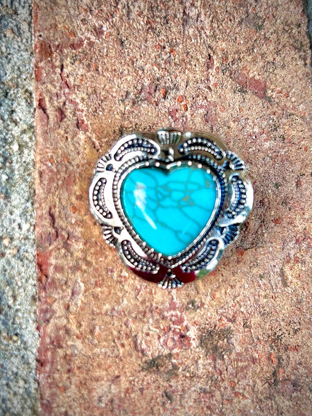 Heart Concho W/ Faux Turquoise Stone 30x29mm