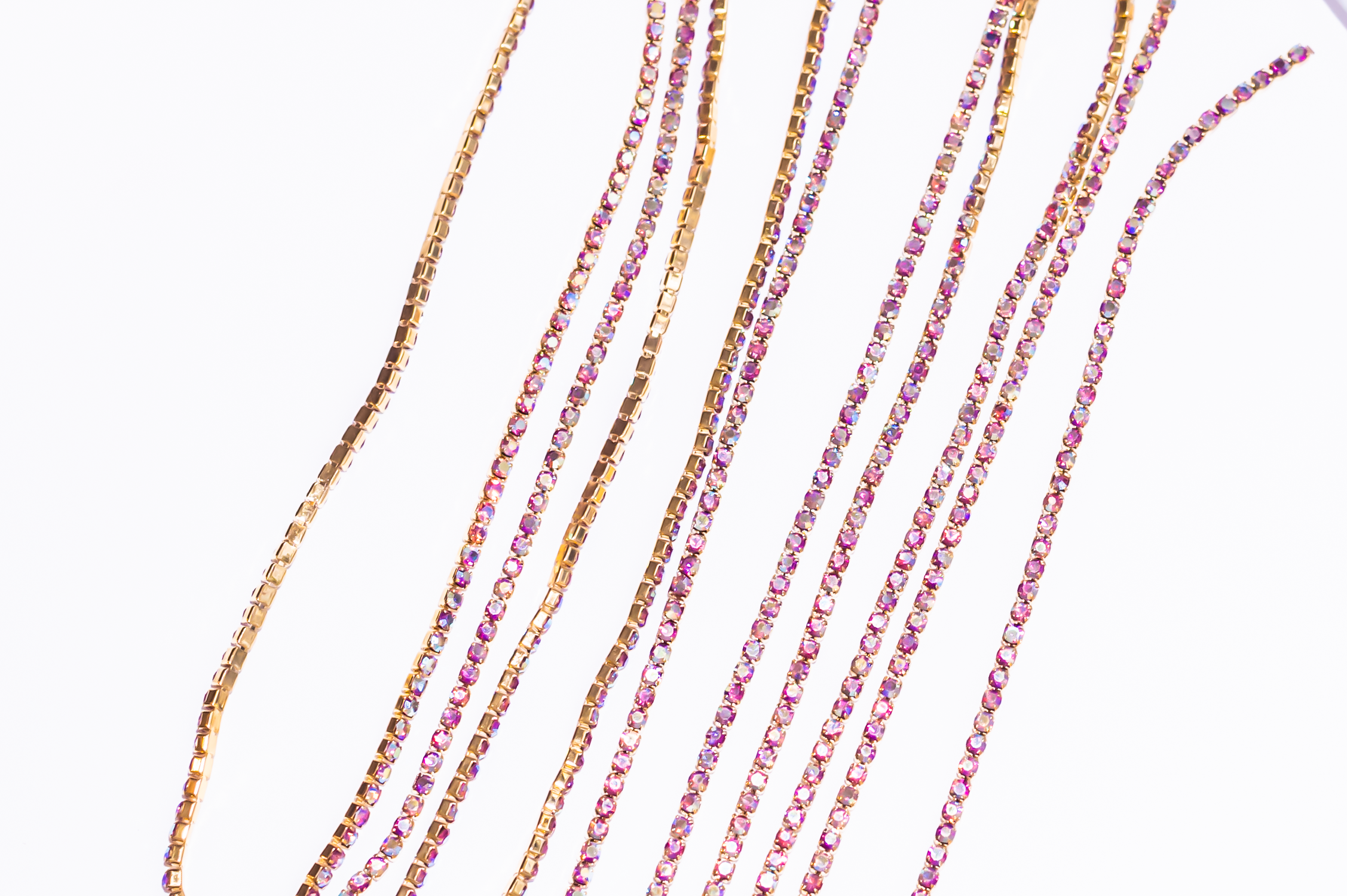 Gold Metal w/ Electroplated AB Pink Rhinestones SS8 Banding 1 Yard