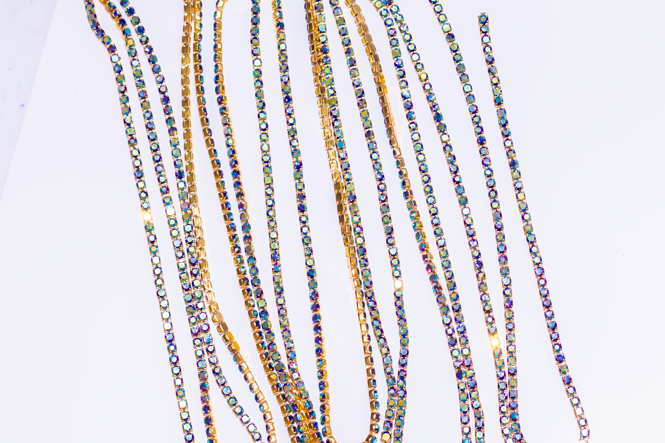 Gold Metal w/ Electroplated AB Blue Rhinestones SS8 Banding 1 Yard