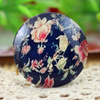 20mm Round Floral Glass Cabochons Navy