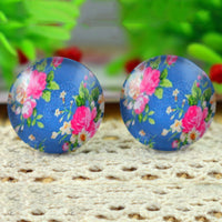 25mm Round Floral Glass Cabochons Blue