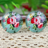 25mm Round Floral Glass Cabochons Mint