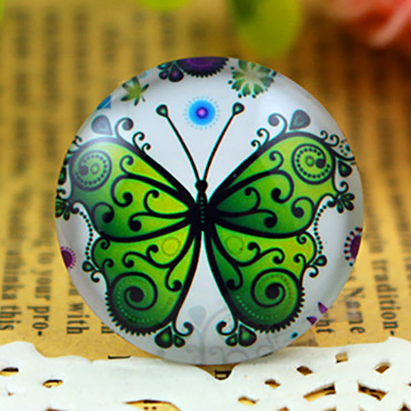 25mm Round Green Butterfly Glass Cabochons