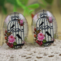 Floral Birdcage Oval Glass Cabochons 18x25mm