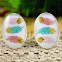 Feather Oval Glass Cabochons 18x25mm