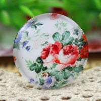 20mm Round Floral Glass Cabochons White