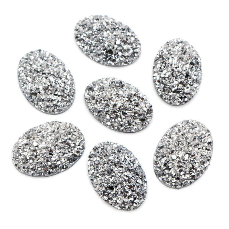 18x25mm Faux Druzy Oval Centerpieces Dark Silver