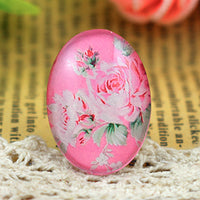 Oval Pink Floral Glass Cabochons 18x25mm