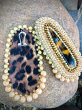Beige Leopard Print Beaded Earrings & Necklace Set