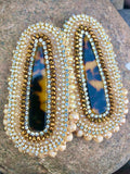 Beige Leopard Print Beaded Earrings & Necklace Set