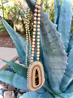 Beige Leopard Print Beaded Earrings & Necklace Set