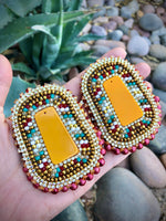 Mustard & Red Beaded Earrings