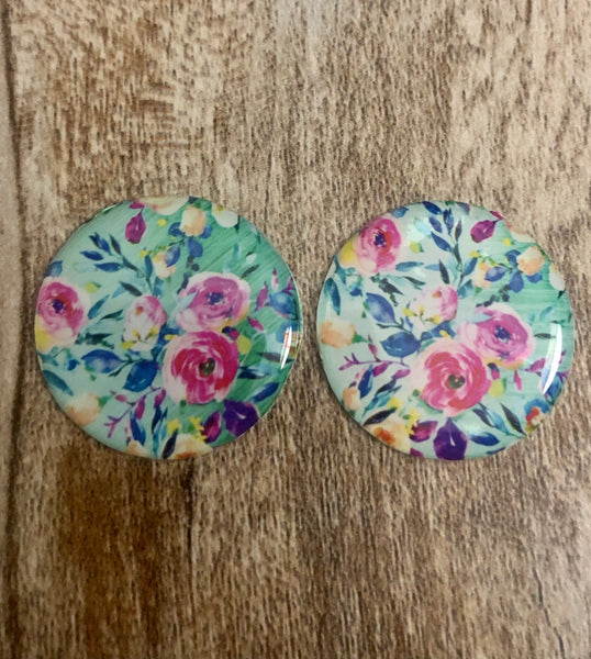 Handmade Mint Floral 1 Inch Cab