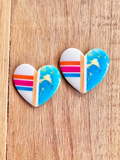 White & Turquoise Faux Inlay Tribal Resin Heart